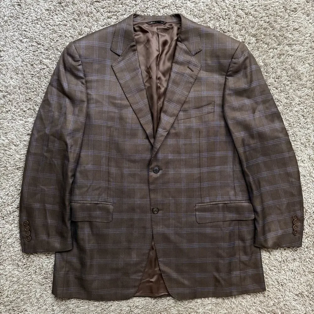 Canali Made In Italy Silk And Wool Brown Plaid Suit Jacket Size IT 52R / US 42R
